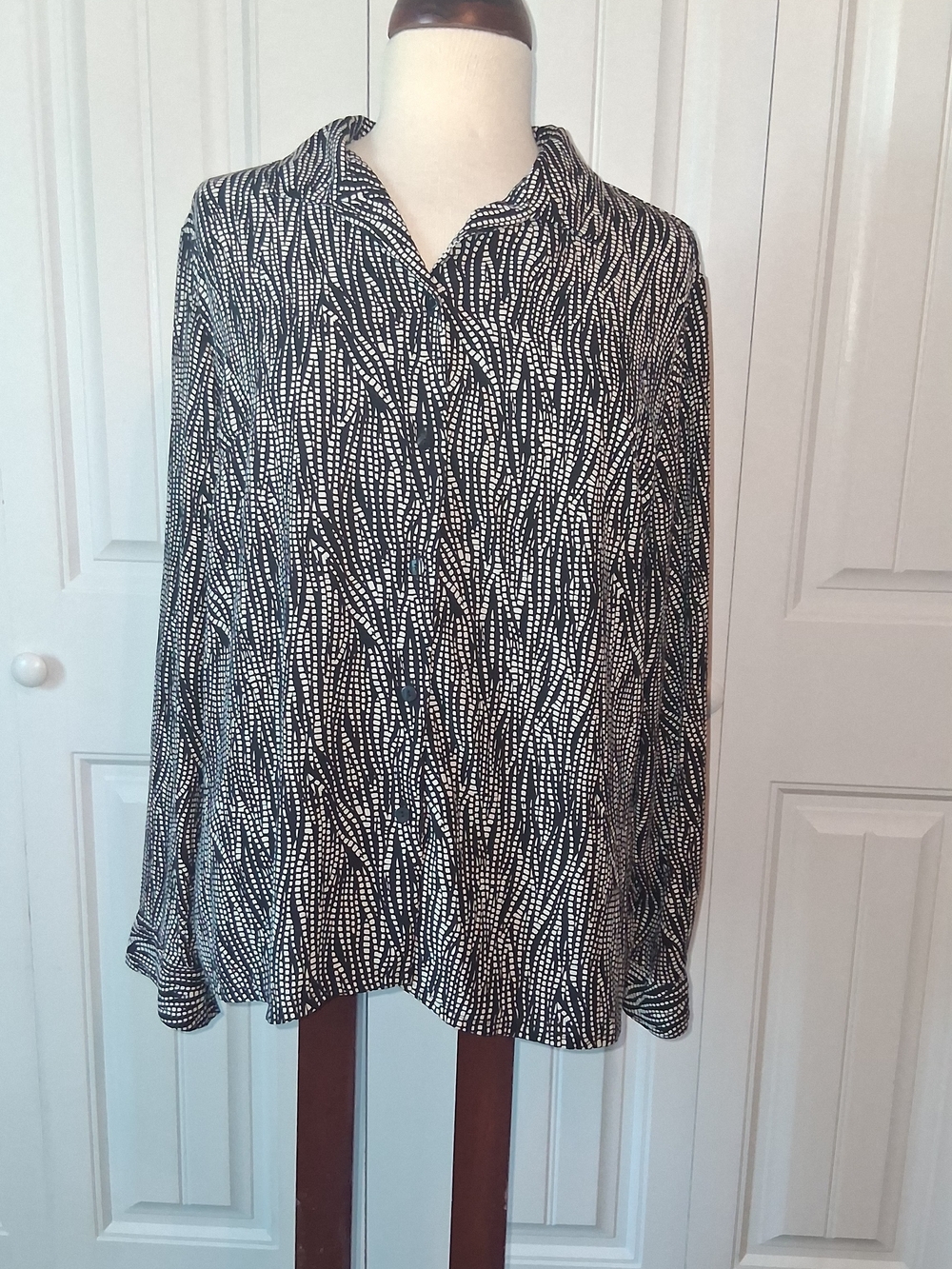 Covington Black & White Dot-Stripe Button Down Shirt Women's Size XL